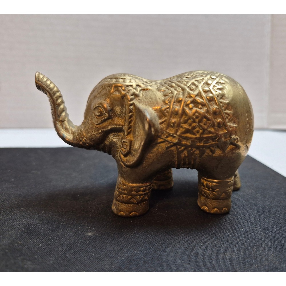Vintage 1995 Brass Elephant Figurine Handcrafted Taiwan Trunk Up Good Luck Decor